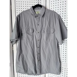 Propel Bass Engineered Men's LG Gray Vented Short Sleeve Button Shirt Hike Fish